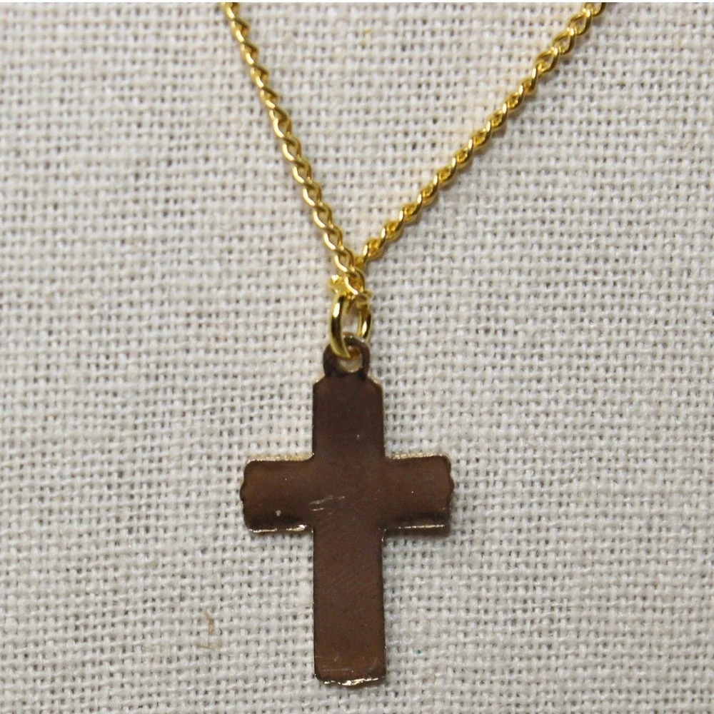 Enamel Cross Necklace Morning Glory Floral Pendant 23.5